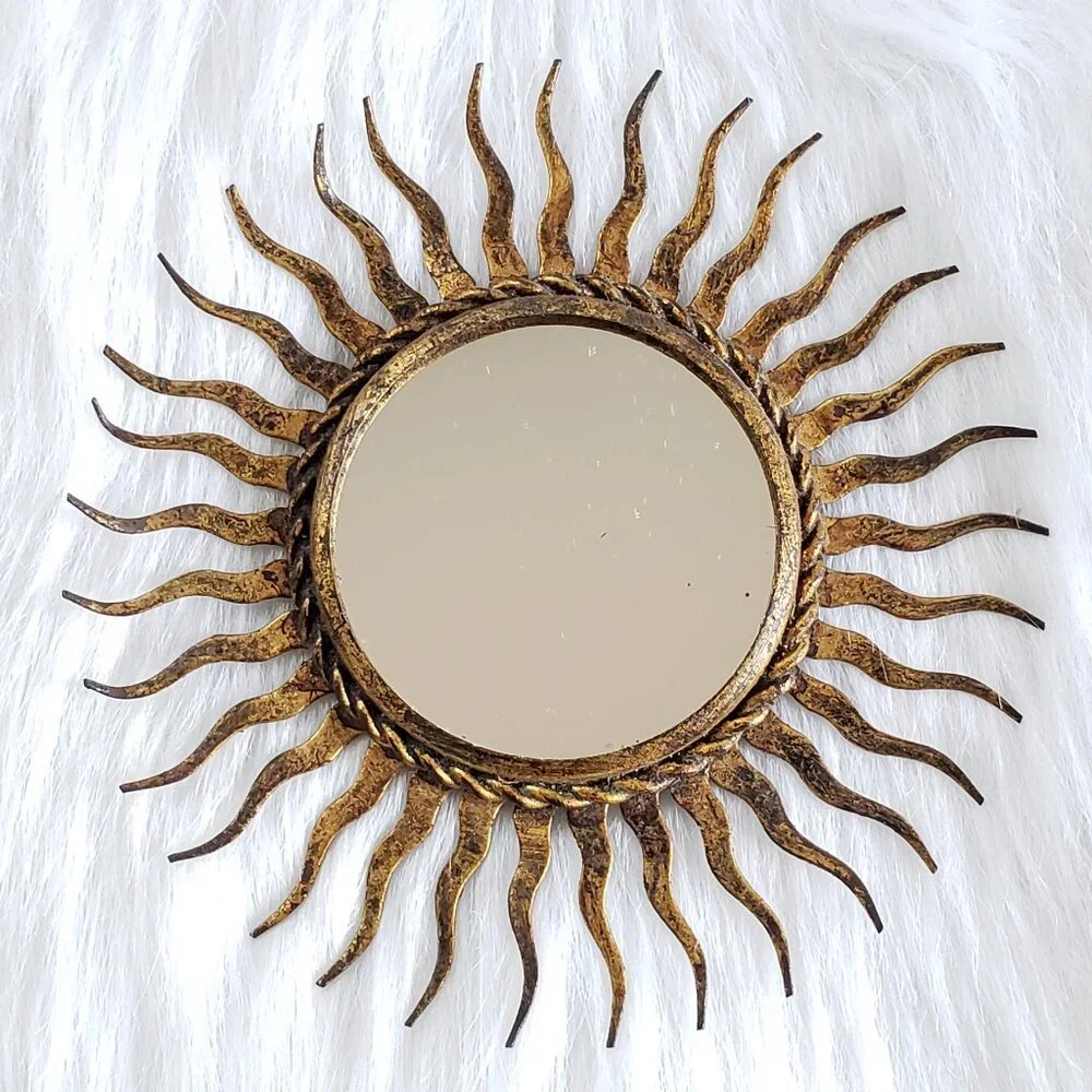 Sunburst Mirror in Gilt Wrought Iron, Small Scale Wall Hanging